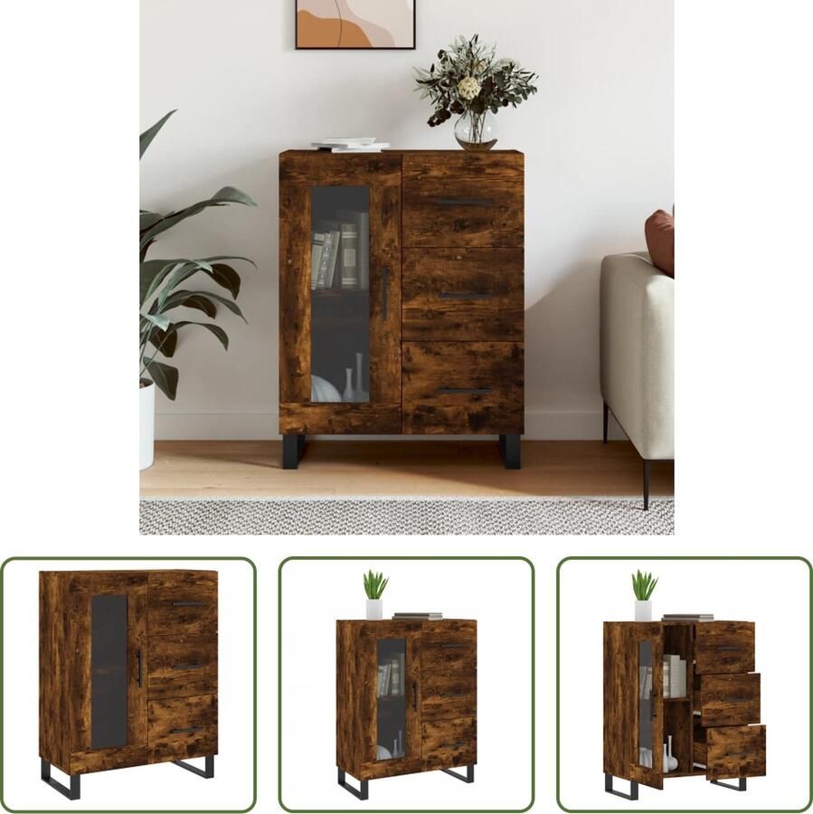 The Living Store Dressoir Smoked Oak Klassiek Meubel 69.5 x 34 x 90 cm Ken- Opbergruimte Weergave Metalen voeten
