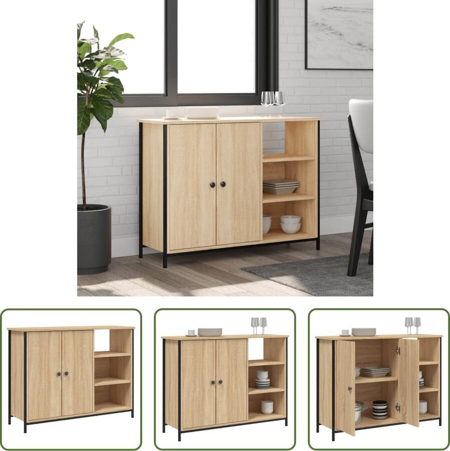 VidaXL The Living Store Dressoir 100x33x75 cm bewerkt hout sonoma eikenkleurig Dressoir Salontafel Houten Dressoir Opbergkast Living Room Furniture