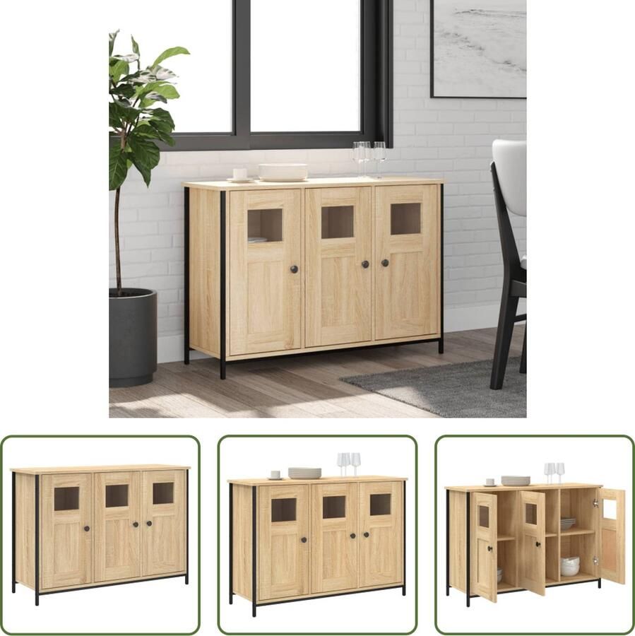 The Living Store Dressoir 100x35x70 cm bewerkt hout sonoma eikenkleurig Dressoir Salontafel Houten Meubel Opbergkast Vintage Stijl