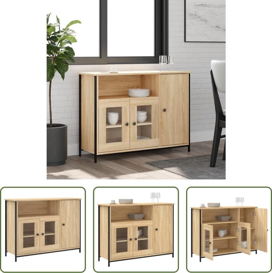 VidaXL Dressoir 100x35x75 cm bewerkt hout sonoma eikenkleurig Dressoir Salontafel Houten Dressoir Vintage Dressoir Landelijk Dressoir
