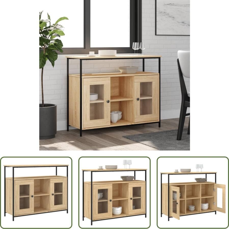 VidaXL The Living Store Dressoir 100x35x80 cm bewerkt hout sonoma eikenkleurig Dressoir Salontafel Houten Dressoir Opbergkast Woonaccessoires