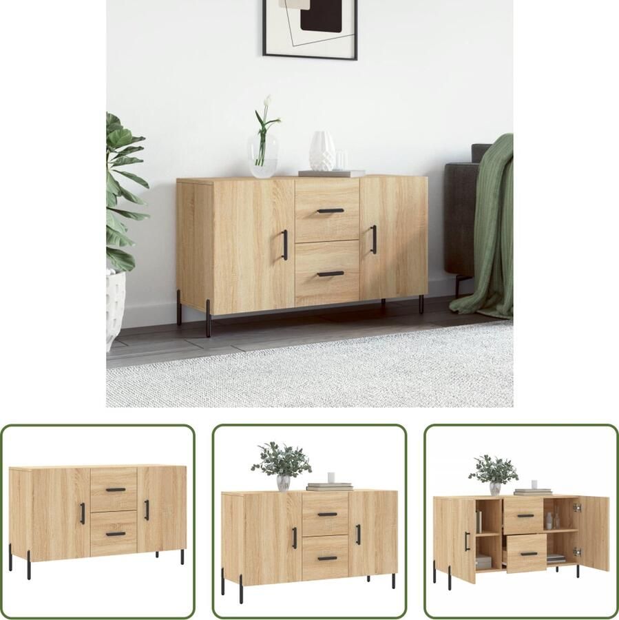 The Living Store Dressoir 100x36x60 cm bewerkt hout sonoma eikenkleurig Dressoir Salontafel Houten Dressoir Sonomaplank Vintage Dressoir