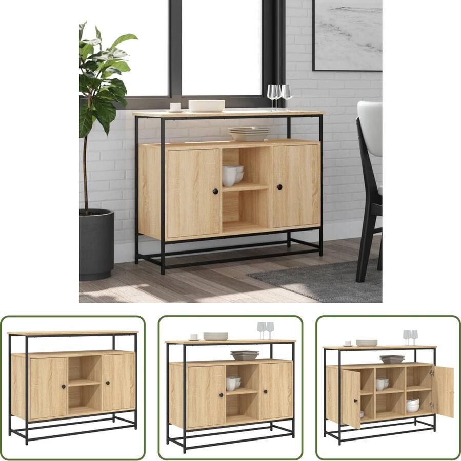 The Living Store Dressoir Sonoma Eiken 100x35x80 cm Duurzaam Hout Vochtbestendig Veel Opbergruimte Stevig Blad Verstelbare Poten Montage Vereist