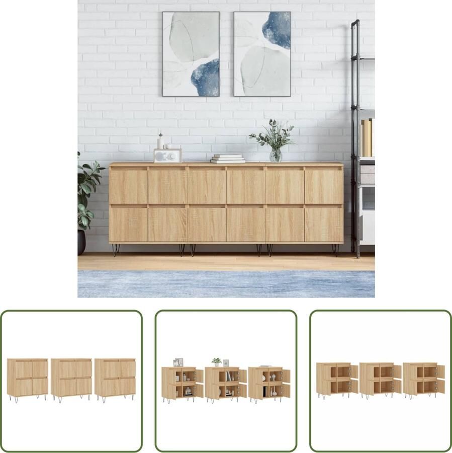 VidaXL Houten Dressoirs 3 st bewerkt hout sonoma eiken Sonoma Eiken Dressoirs Salontafel Opbergkast