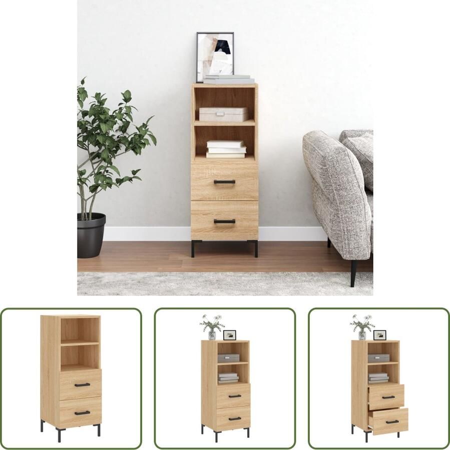 The Living Store Dressoir 34 5x34x90 cm bewerkt hout sonoma eiken Dressoir Modern Dressoir Houten Dressoir Sonome Eiken Dressoir Opbergkast - Foto 5