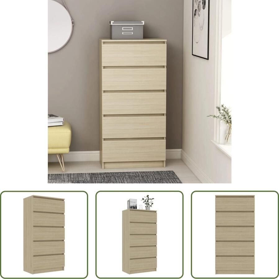 The Living Store Dressoir Sonoma Eiken 60 x 35 x 121 cm Met 5 lades