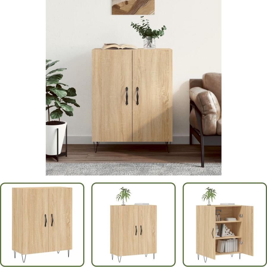 The Living Store Dressoir Sonoma Eiken 69.5 x 34 x 90 cm Bewerkt hout en metaal