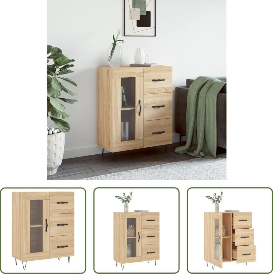 The Living Store Dressoir Sonoma Eiken 69.5 x 34 x 90 cm Bewerkt Hout Metaal Glas Montage Vereist