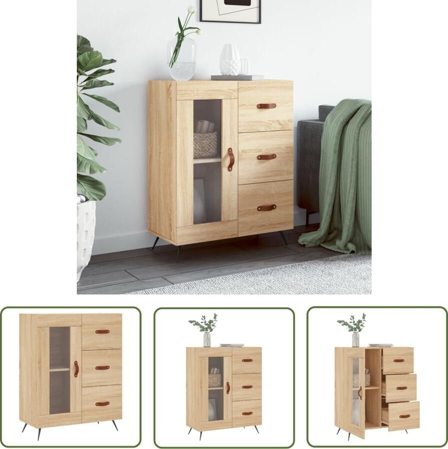 The Living Store Dressoir 69 5x34x90 cm bewerkt hout sonoma eikenkleurig Dressoir Salontafel Houten Dressoir Vintage Dressoir Landelijk Dressoir - Foto 2