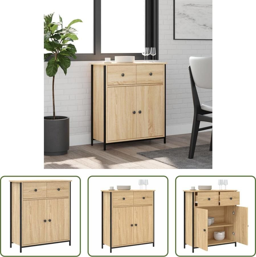 The Living Store Dressoir 70x30x80 cm bewerkt hout sonoma eikenkleurig Dressoir Kast Salontafel Houten Dressoir Sonome Eiken