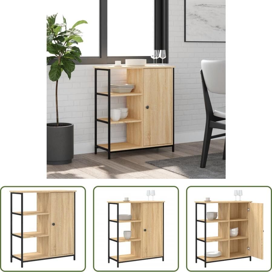 The Living Store Dressoir 70x30x80 cm bewerkt hout sonoma eikenkleurig Dressoir Kast Salontafel Houten Meubel Opbergkast