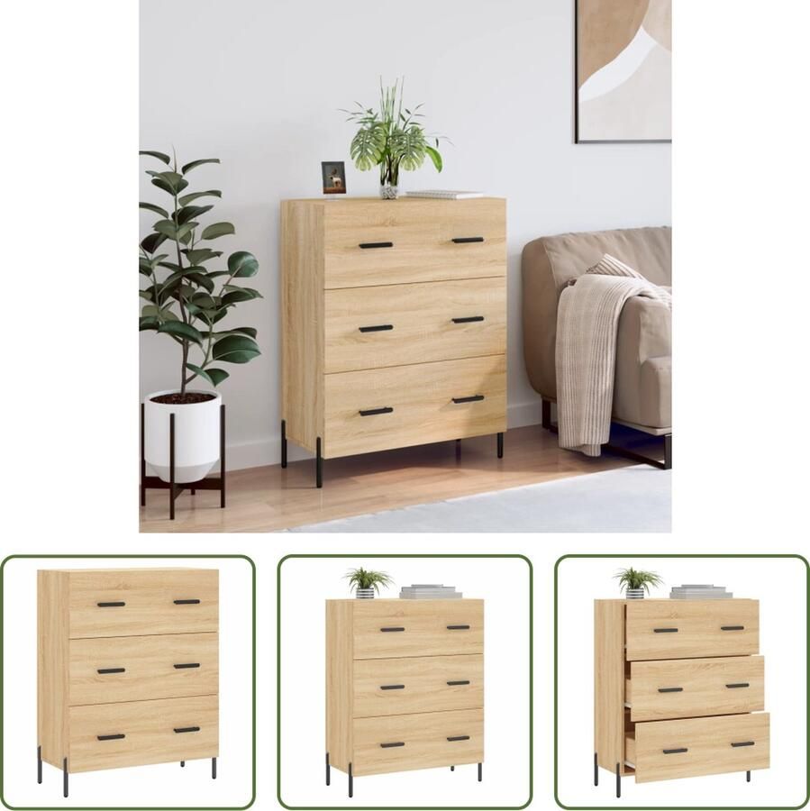 The Living Store Dressoir 69 5x34x90 cm bewerkt hout sonoma eikenkleurig Dressoir Bijzettafel Salontafel Houten Dressoir Landelijk Dressoir - Foto 3
