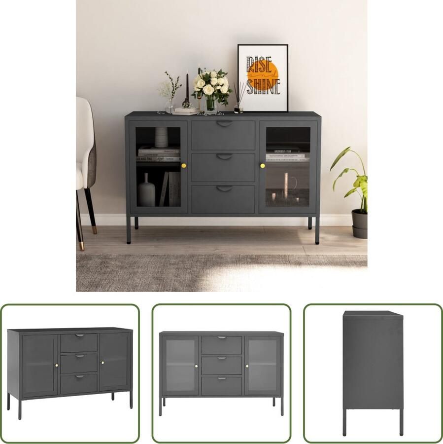 VidaXL Salontafel Dressoirs Dressoir 105x35x70 cm staal en gehard glas antracietkleurig Tv Tafel Modern Dressoir Zwart Dressoir