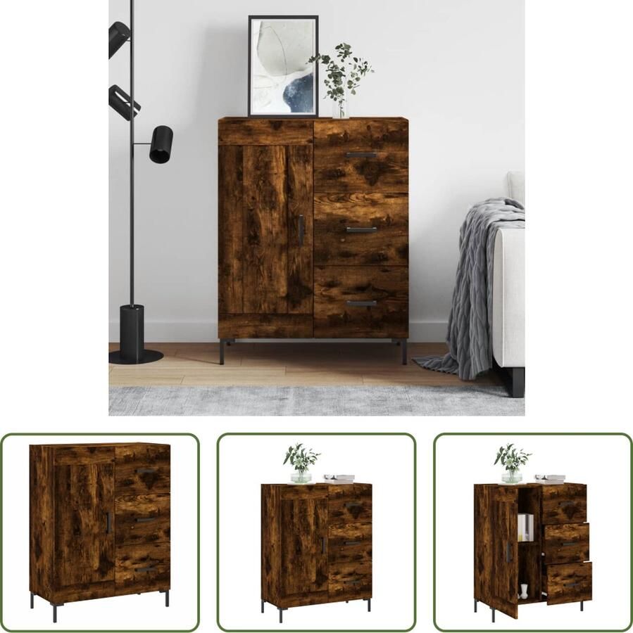 The Living Store Dressoir 69 5x34x90 cm bewerkt hout gerookt eikenkleurig Dressoir Bijzetkast Houten Dressoir Vintage Dressoir Landelijke Dressoir