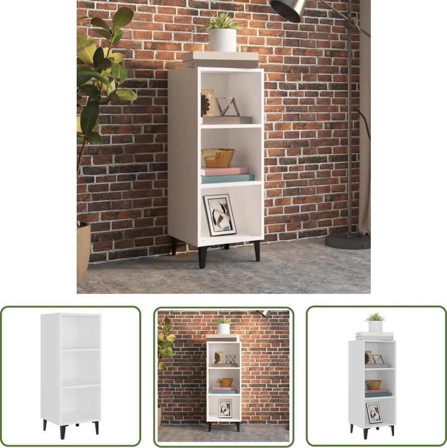 The Living Store Dressoir Trendy en praktisch Meubel Afmetingen- 34.5 x 32.5 x 90 cm Kleur- Wit Materiaal- Bewerkt hout en metaal