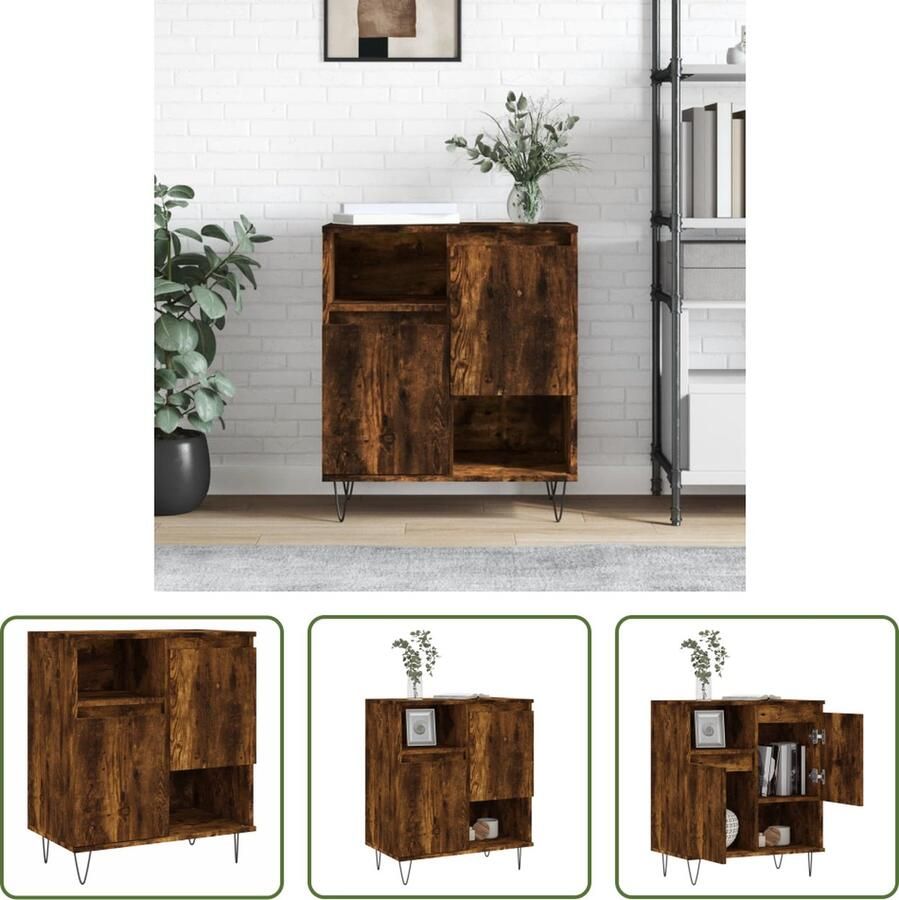 The Living Store Dressoir Buffetkast 60x35x70 cm Gerookt eiken Duurzaam materiaal Voldoende opbergruimte Weergavefunctie IJzeren poten Montage vereist - Foto 5