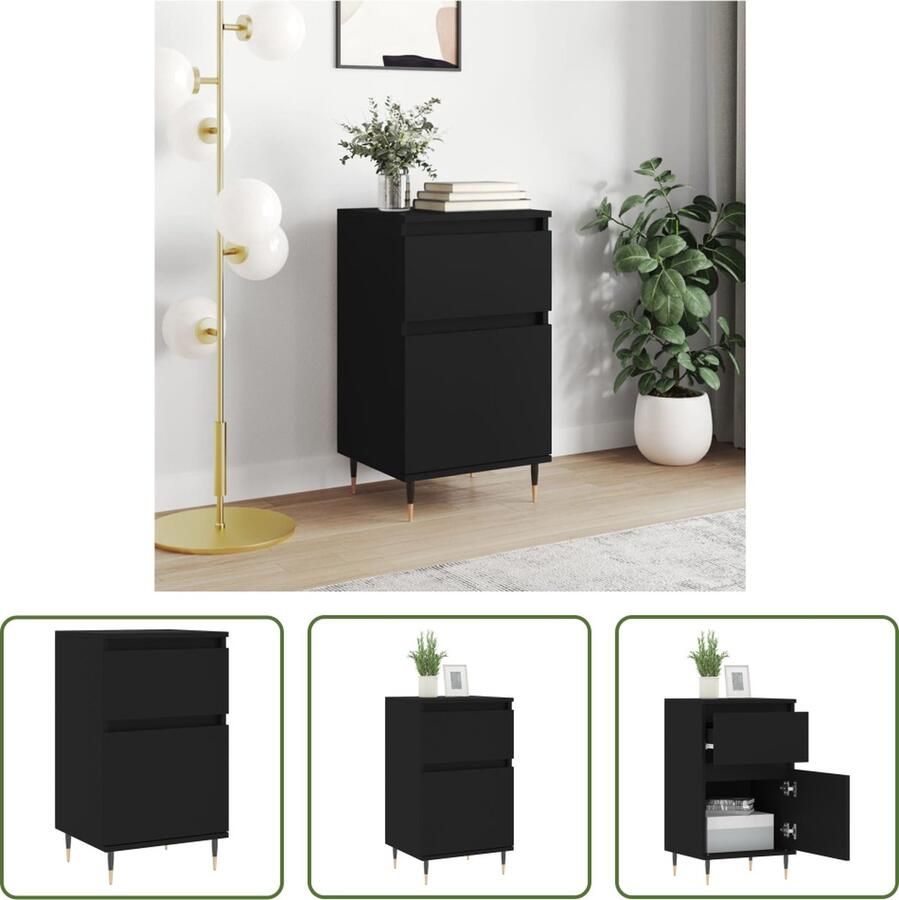 The Living Store Dressoir Trendy Opbergkast Afmetingen- 40x35x70 cm Kleur- zwart Materiaal- bewerkt hout en ijzer