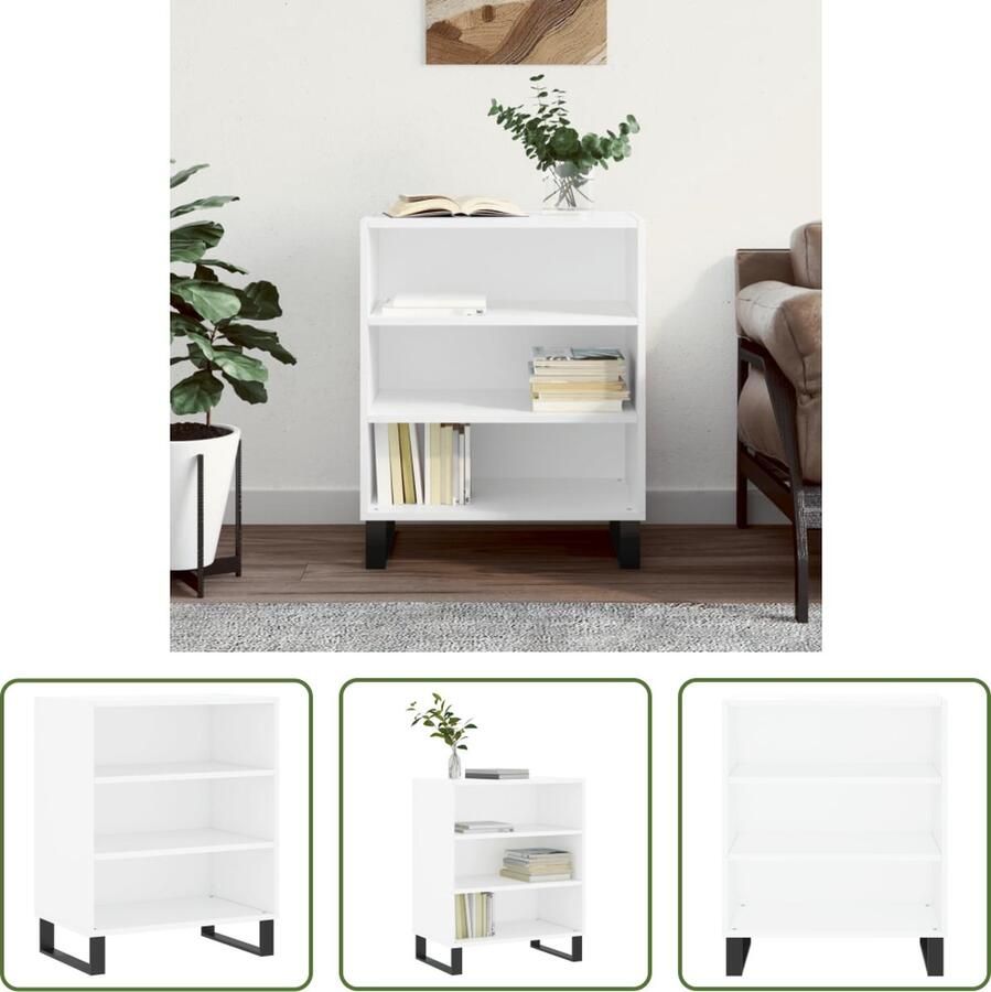 The Living Store Dressoir Trendy Opbergkast Afmetingen- 57 x 35 x 70 cm Kleur- Wit Materiaal- Bewerkt hout en ijzer