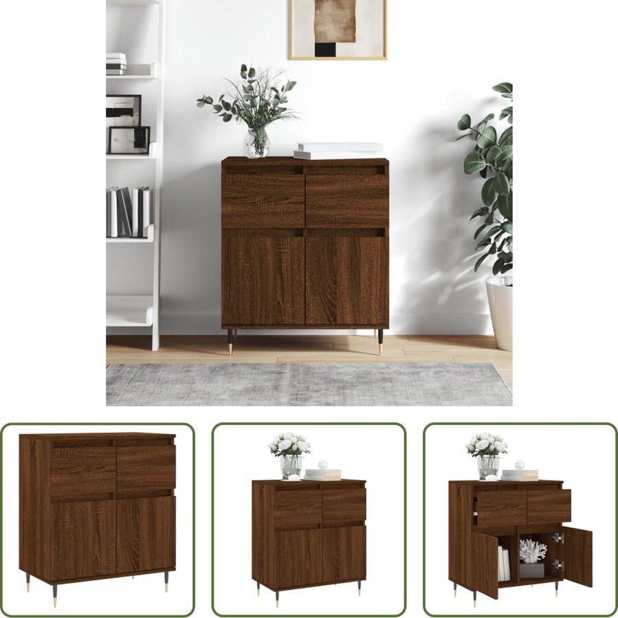 The Living Store Dressoir Trendy Opbergkast Afmetingen- 60 x 35 x 70 cm Kleur- Bruineiken Materiaal- Bewerkt hout en ijzer