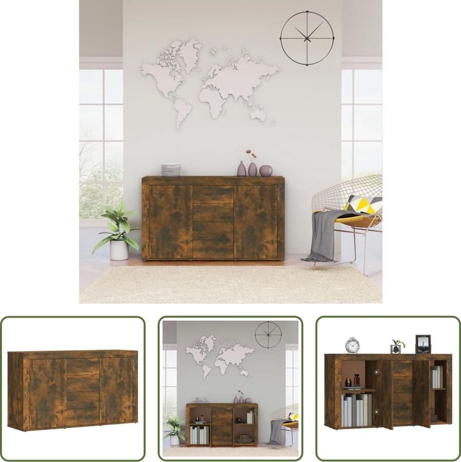 The Living Store Dressoir 120x36x69 cm bewerkt hout gerookt eikenkleurig Dressoir Vintage Houten Dressoir Vintage Meubel Landelijke Stijl Salontafel