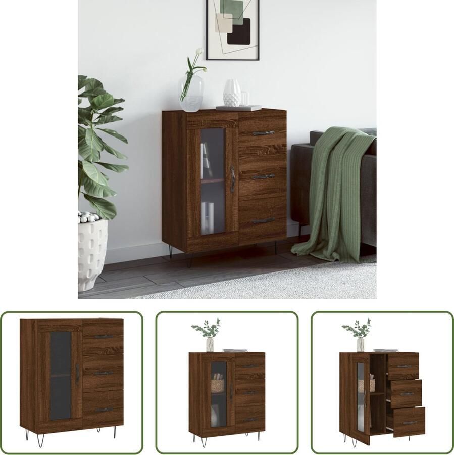 The Living Store Dressoir Bruineiken 69.5 x 34 x 90 cm Duurzaam materiaal Metalen poten Voldoende opbergruimte Stevig blad Praktische deuren Montage vereist - Foto 3