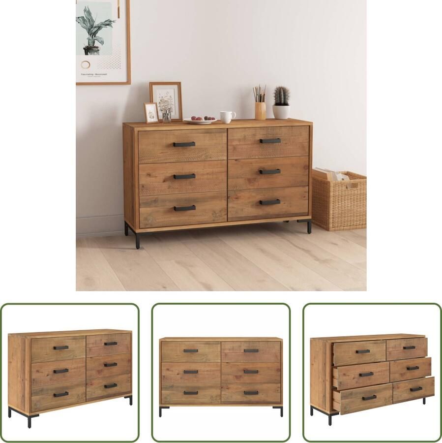 The Living Store Dressoir 110x35x70 cm massief grenenhout bruin Dressoir Industrieel Dressoir Vintage Dressoir Houten Dressoir Grenoble Dressoir