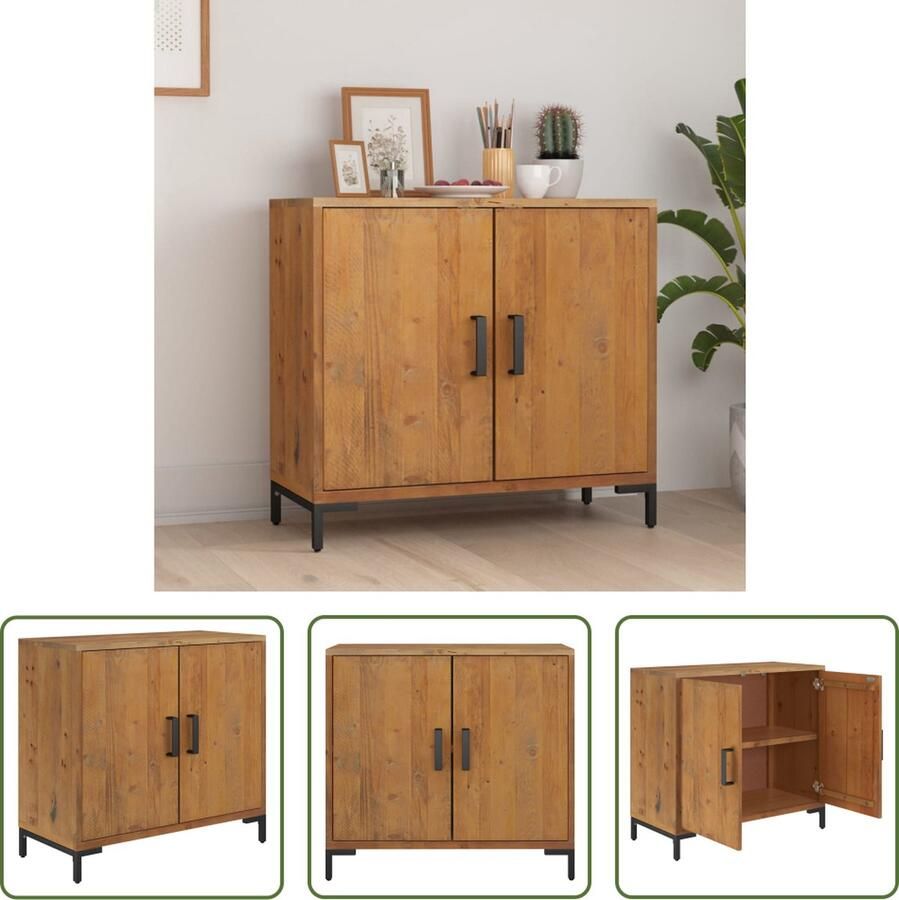 The Living Store Dressoir 75x35x70 cm massief grenenhout bruin Dressoir Industrieel Design Vintage Grenenhout Opbergruimte