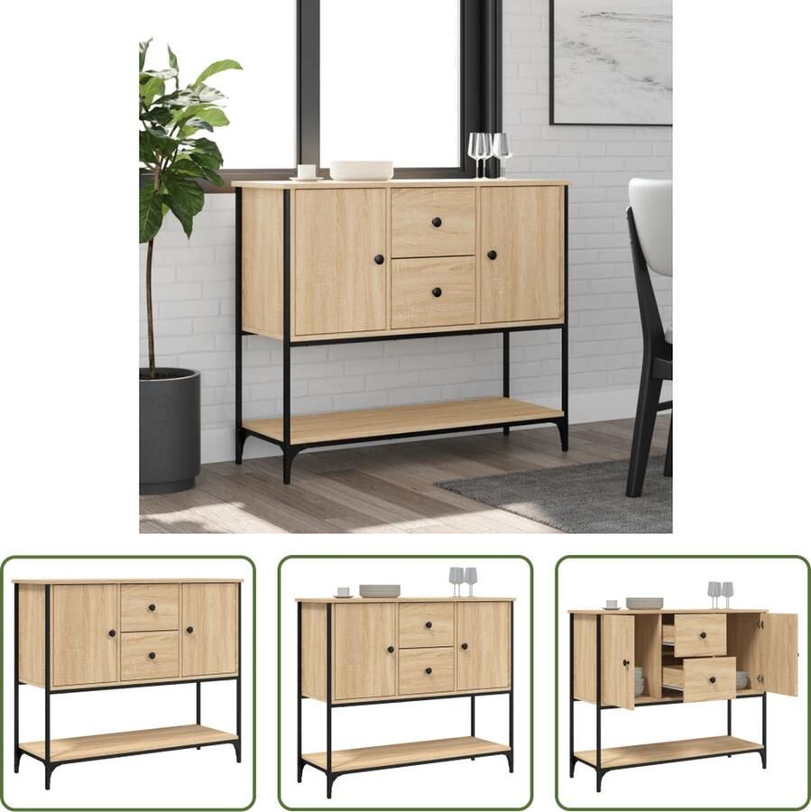 The Living Store Dressoir 100x36x85 cm bewerkt hout sonoma eikenkleurig Dressoir Vintage Dressoir Houten Dressoir Salontafel Opbergkast
