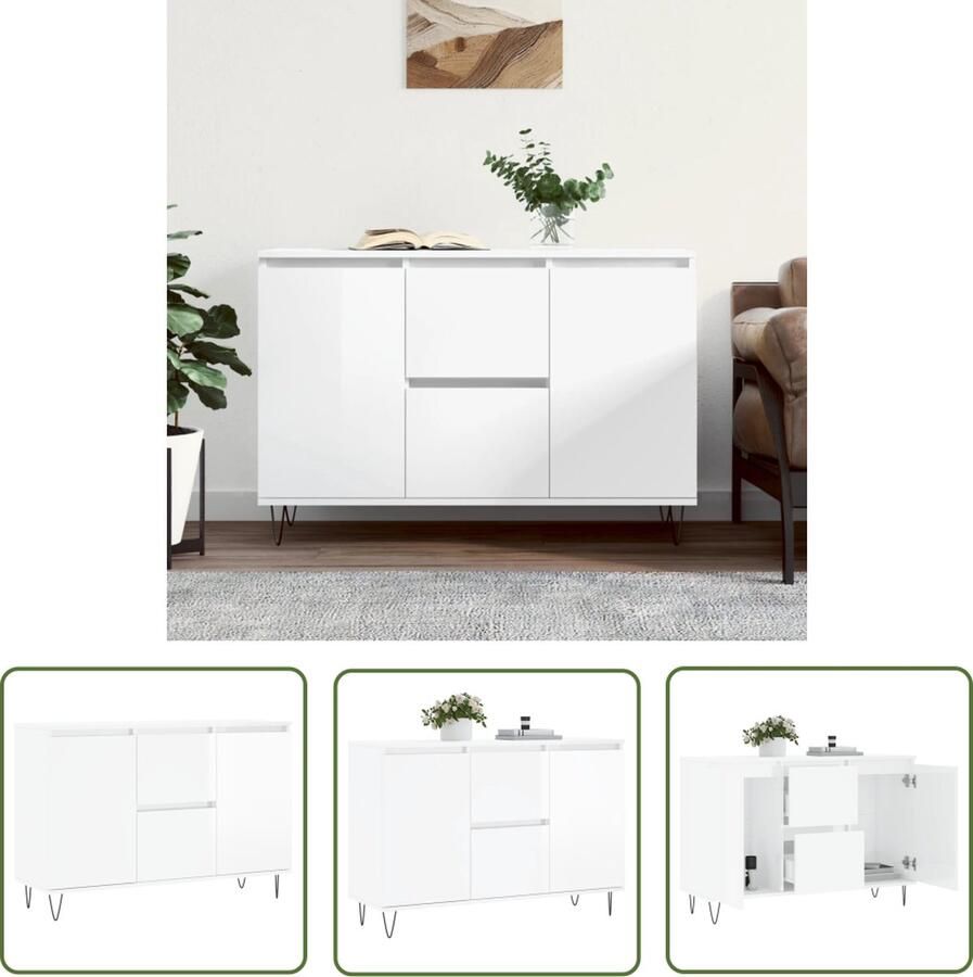 The Living Store Dressoir Wit 104 x 35 x 70 cm Bewerkt hout en ijzer