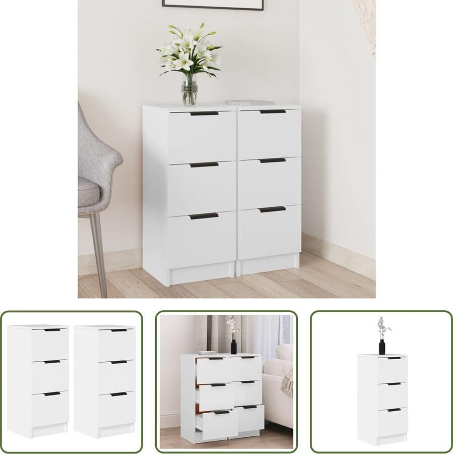 The Living Store Dressoirs 2 st 30x30x70 cm bewerkt hout wit Dressoir Wit Dressoir Houten Dressoir Opbergkast Salontafel