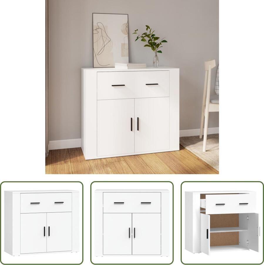 The Living Store Dressoir 80x33x70 cm bewerkt hout wit Dressoir Wit Dressoir Houten Dressoir Opbergmeubels Salontafel