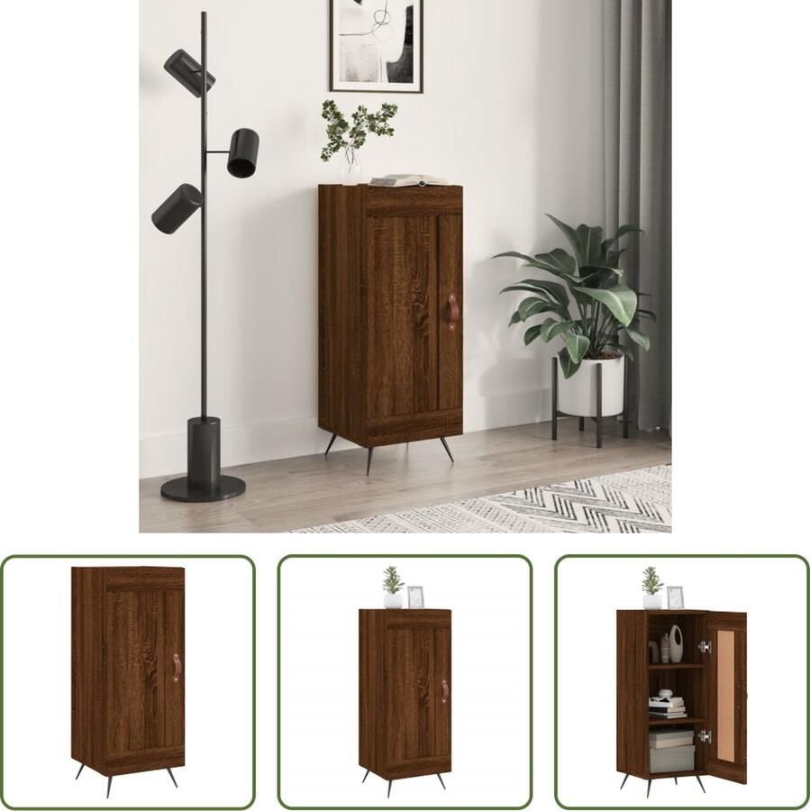 The Living Store Dressoir 34 5x34x90 cm bewerkt hout bruin eikenkleur Dressoir Houten Dressoir Bruine Eiken Dressoir Opbergmeubels Woonkamer Meubilair - Foto 2