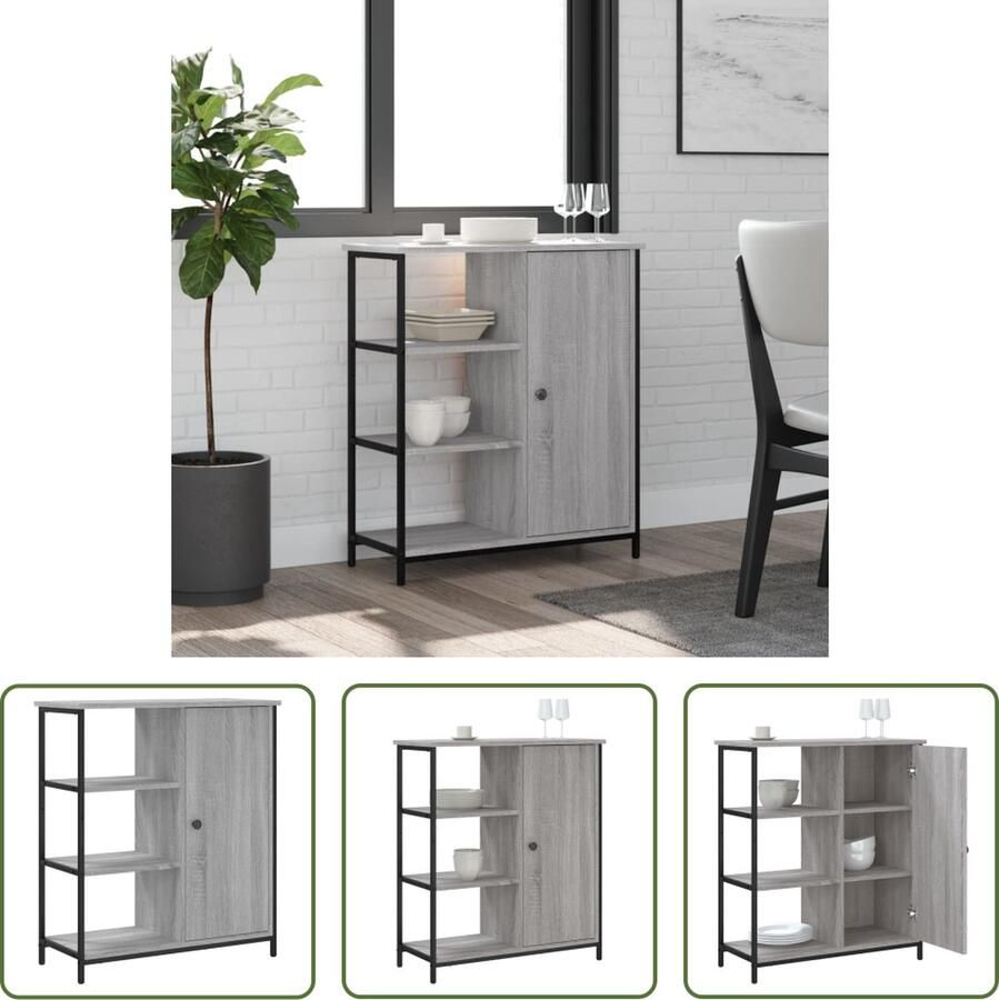 The Living Store Dressoir 70x30x80 cm bewerkt hout grijs sonoma Dressoir Bijzetkast Opbergkast Houten Kast Grijze Kast