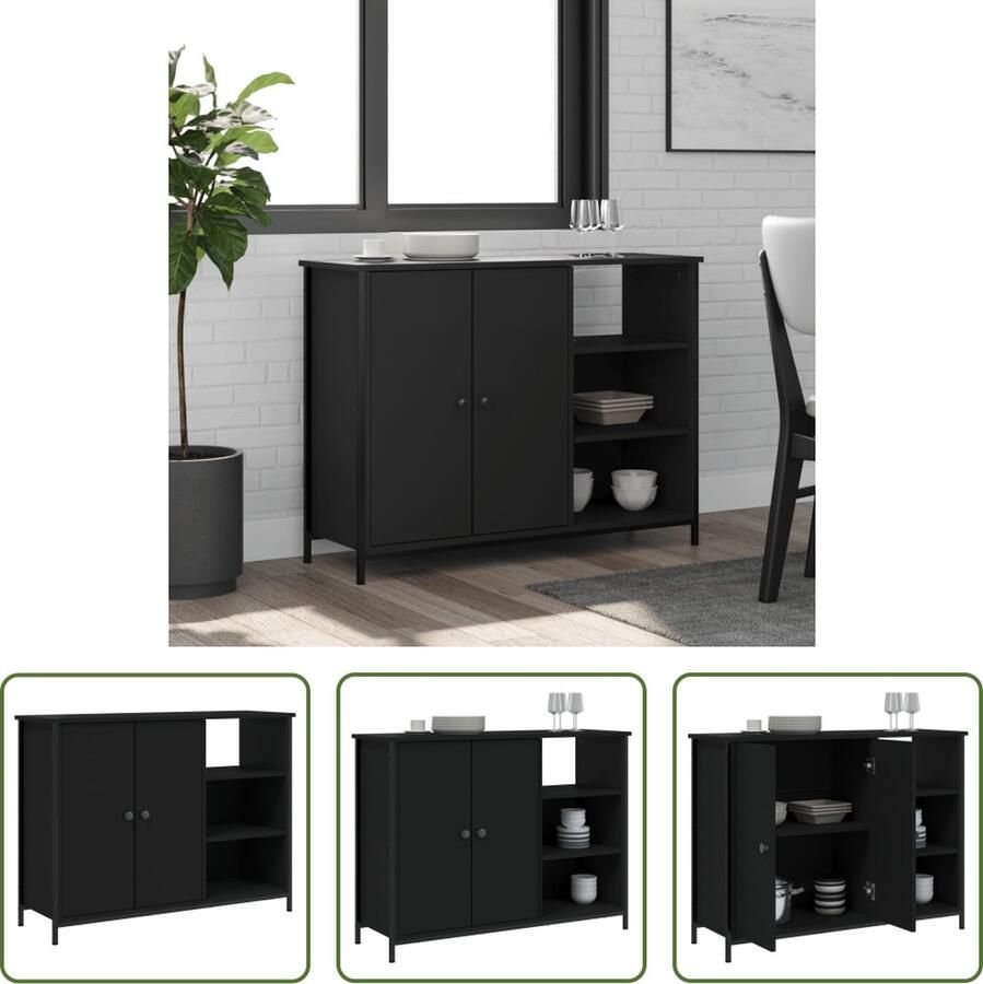 VidaXL Dressoir 100x33x75 cm bewerkt hout zwart Dressoir Houten Dressoir Black Dresser Vintage Dressoir Modern Dressoir