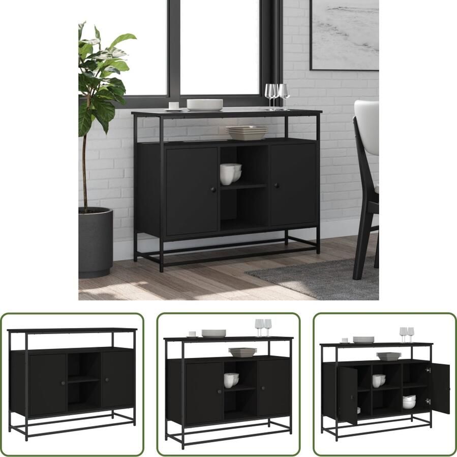 The Living Store Dressoir 100x35x80 cm bewerkt hout zwart Dressoir Kast Opbergkast Woonkamerinrichting Salontafel