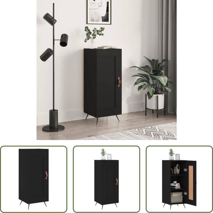 The Living Store Dressoir 34 5x34x90 cm bewerkt hout zwart Dressoir Zwarte Dressoir Houten Dressoir Modern Dressoir Opbergkast