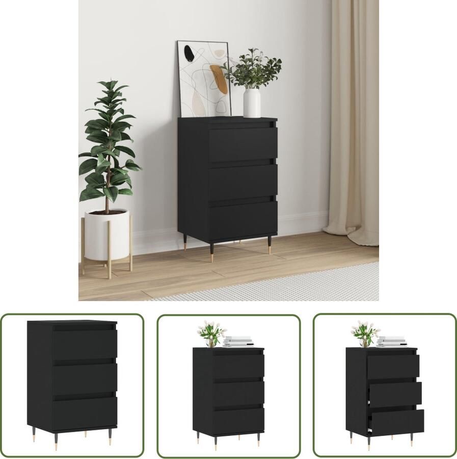 The Living Store Dressoir Zwart 40 x 35 x 70 cm Met 3 lades en metalen poten
