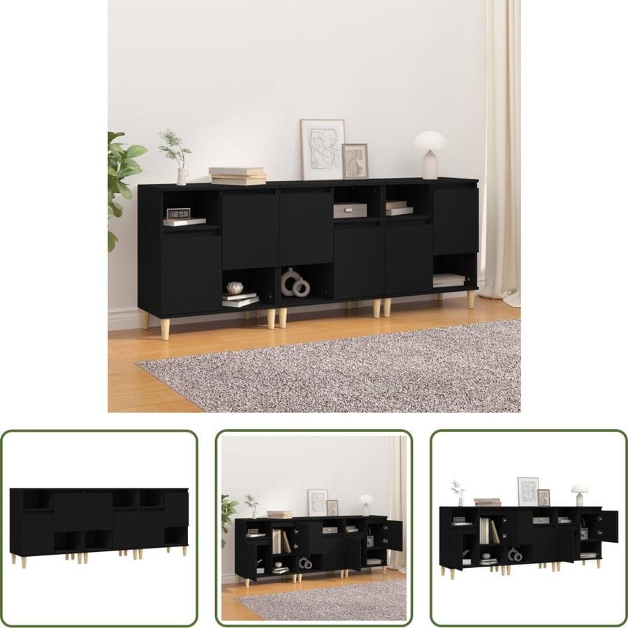 The Living Store Dressoir Zwart 60 x 35 x 70 cm Bewerkt hout en massief eucalyptushout