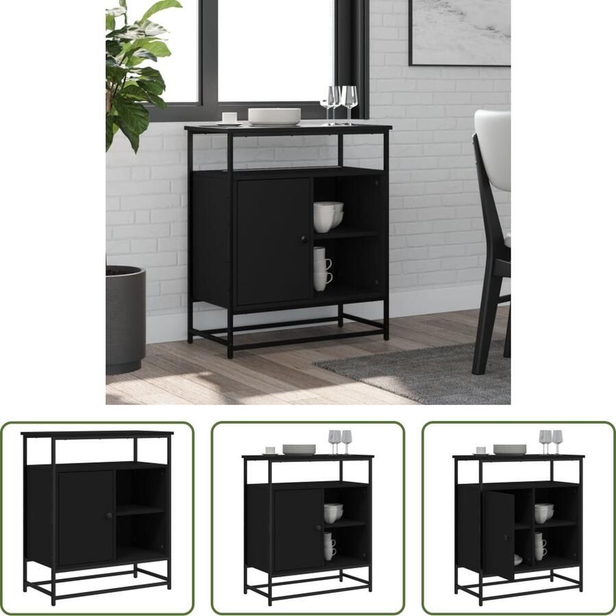 The Living Store Dressoir 69x35x80 cm bewerkt hout zwart Dressoir Kast Opbergruimte Zwarte Kast Houten Dressoir