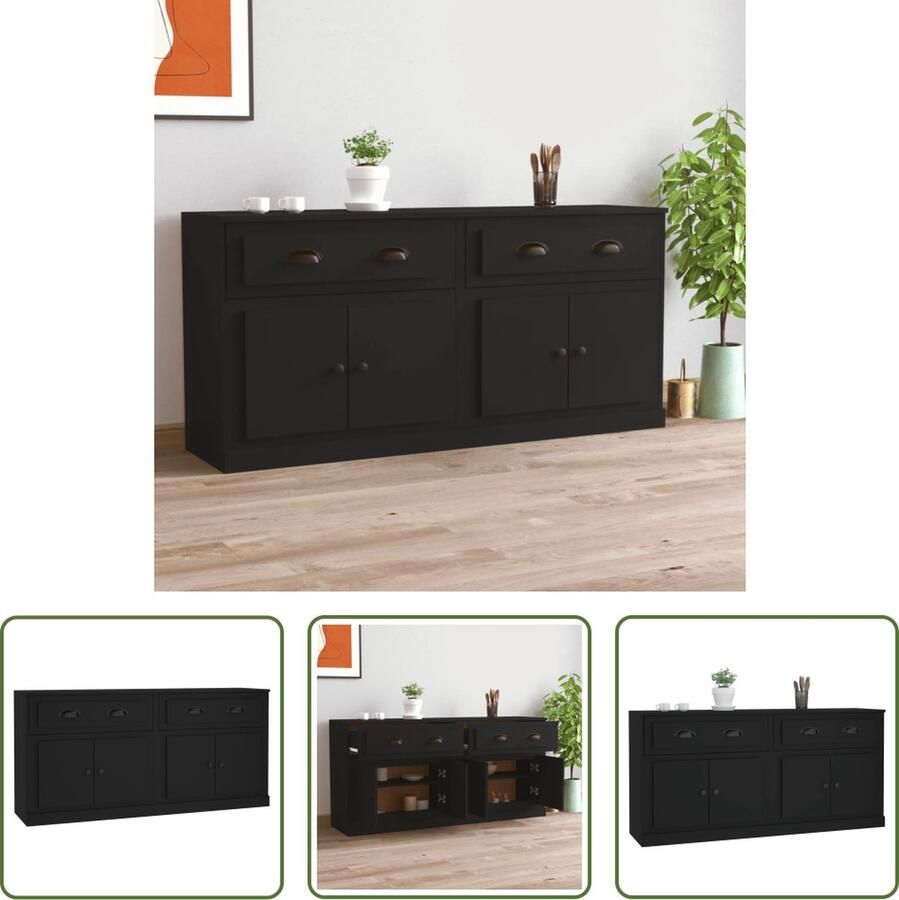 The Living Store Dressoir Zwart 70 x 35.5 x 67.5 cm Bewerkt hout Set van 2