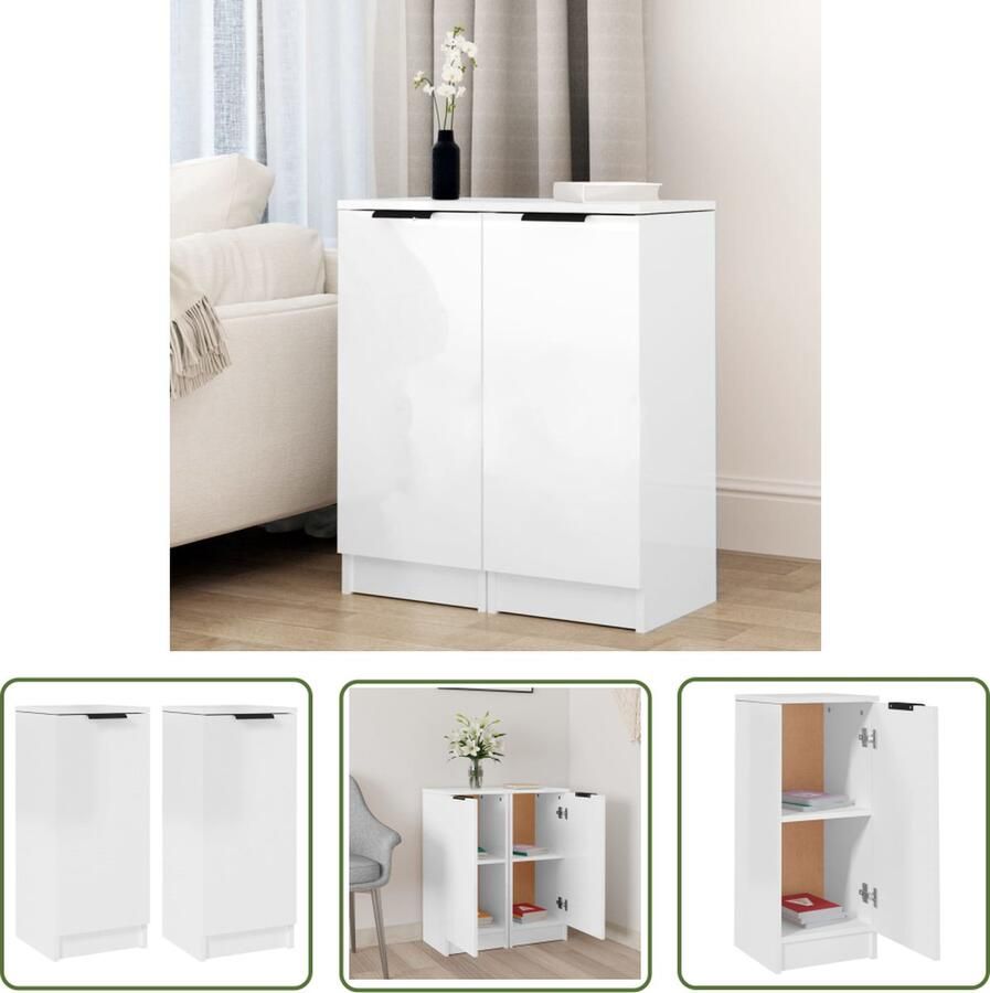 The Living Store Dressoirs 2 st 30x30x70 cm bewerkt hout hoogglans wit Dressoir Houten Dressoir Witte Dressoir Modern Dressoir Minimalistisch Dressoir