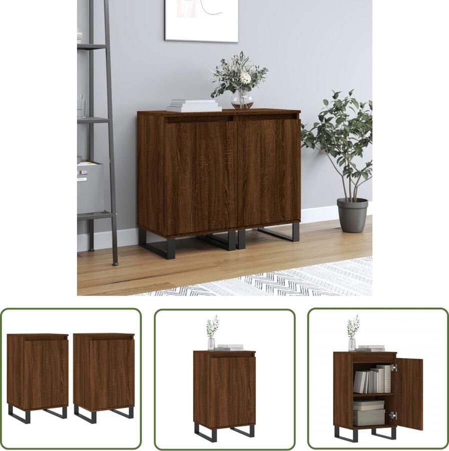 The Living Store Dressoirs 2 st 40x35x70 cm bewerkt hout bruin eikenkleur Dressoir Houten Dressoir Vintage Dressoir Salontafel Tv Tafel