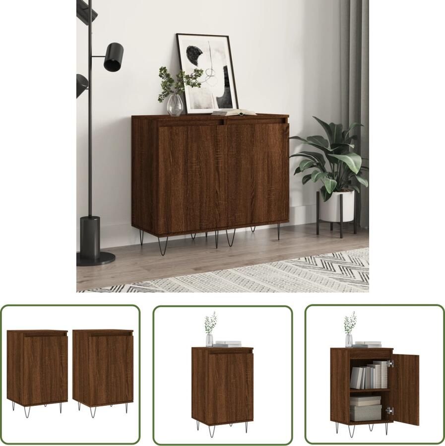 The Living Store Dressoirs 2 st 40x35x70 cm bewerkt hout bruin eikenkleur Dressoir Meubel Houten Dressoir Vintage Dressoir Landelijk Dressoir