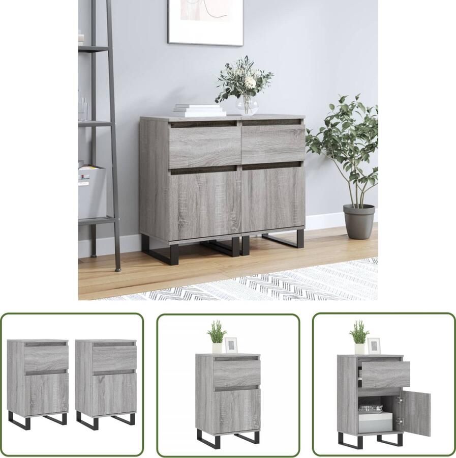 The Living Store Dressoirs 2 st 40x35x70 cm bewerkt hout grijs sonoma Dressoir Opbergkast Kast Houten Dressoir Grijze Dressoir - Foto 2