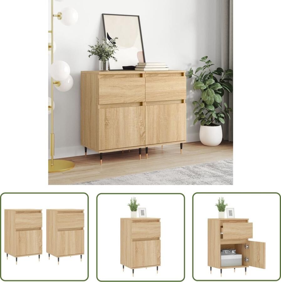 The Living Store Dressoirs 2 st 40x35x70 cm bewerkt hout sonoma eikenkleurig Dressoir Salontafel Opbergkast Houten Kast Landelijk Interieur