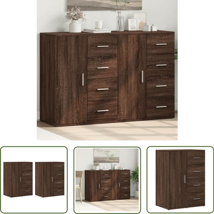 The Living Store Dressoirs 2 st 59x39x80 cm bewerkt hout bruin eikenkleurig Dressoir Houten Dressoir Opbergkast Woonkamermeubilair Bruine Eiken Kleur