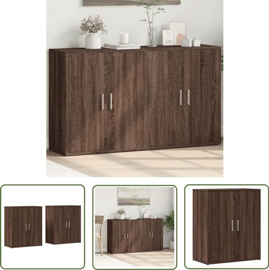 The Living Store Dressoirs 2 st 60x31x70 cm bewerkt hout bruin eikenkleurig Dressoir Houten Dressoir Opbergkast Tv Meubel Salontafel