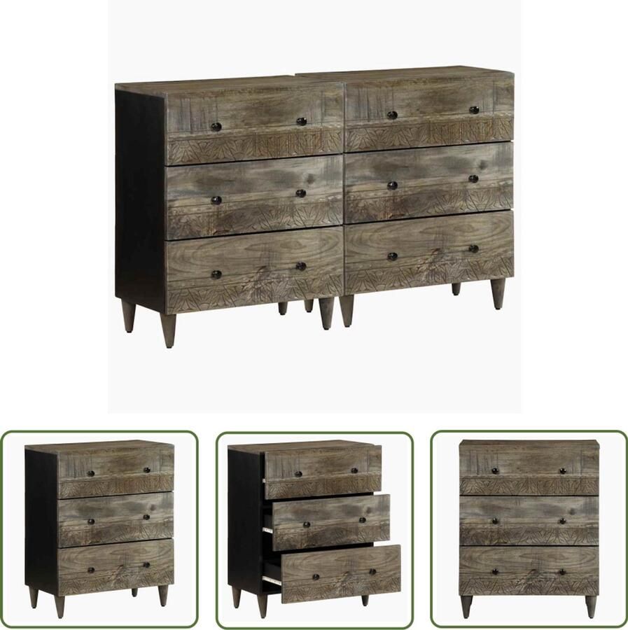 The Living Store Dressoirs 2 st 60x33 5x75 cm massief mango lichtgrijs Dressoir Meubilair Mango Hout Opbergruimte Livingroom