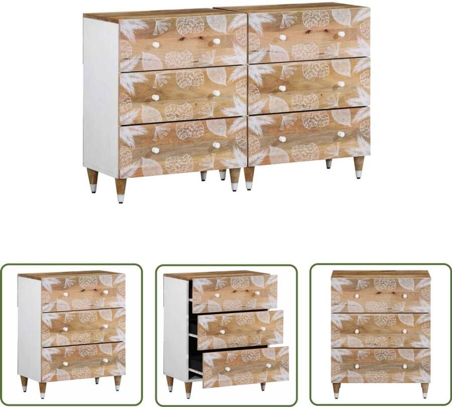 The Living Store Dressoirs 2 st 60x33 5x75 cm massief mangohout Dressoir Mango Hout Commode Opbergruimte Salontafel