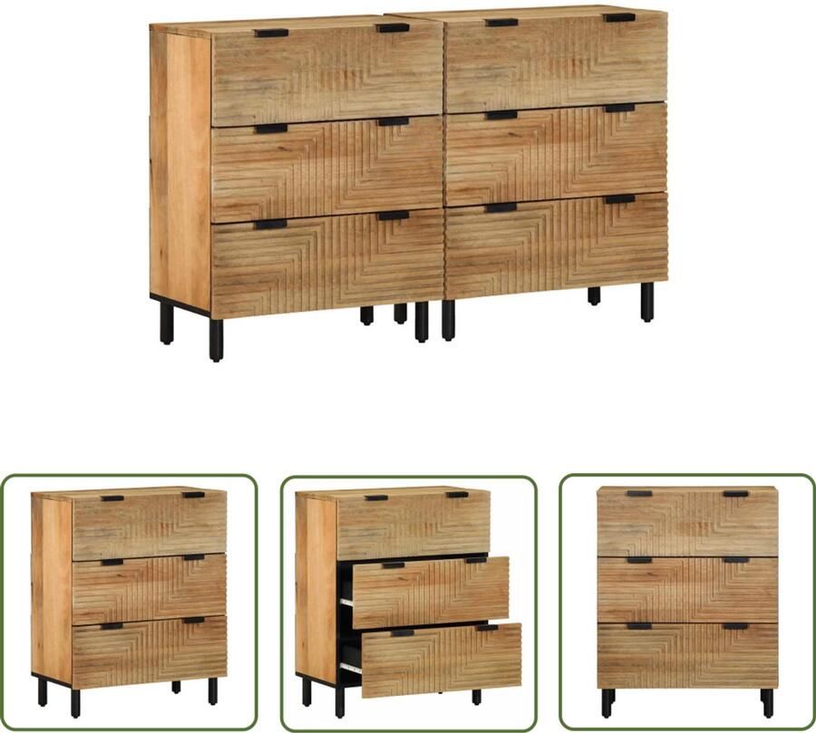 The Living Store Dressoirs 2 st 60x33x75 cm massief mango bruin Dressoir Commode Opbergkast Salontafel Houten Meubilair